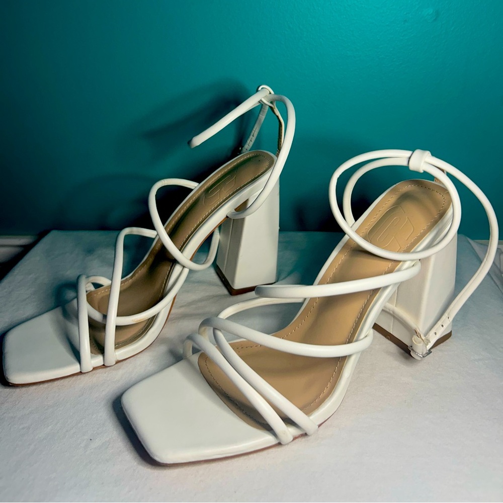 White strappy heels